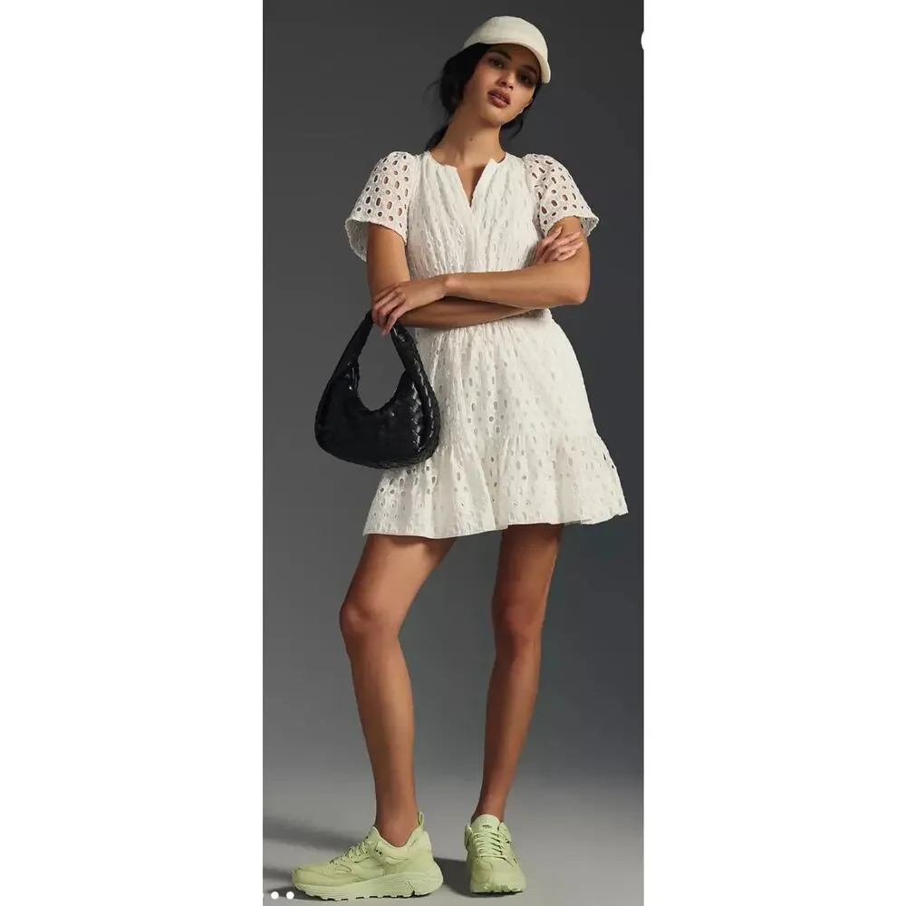 Anthropologie The Somerset Mini Dress Eyelet Edition Bright White Size XL - Picture 3 of 9